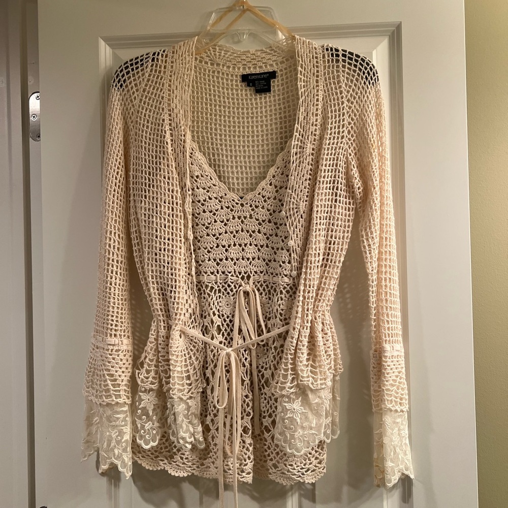 Karen Kane Cream Crochet Cardigan